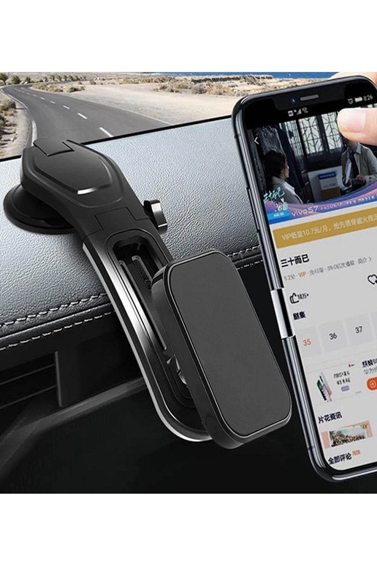 Torpidoya koyulan mıknatıslı 360 derece ayarlanabilir araç içi telefon tutucu - R1F - KolayMagza