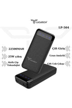 22500 mah çift usb ve 25w pd girişli turbo destekl led seviye ışıklı taşınabilir powerbank lp-504 - P1A - KolayMagza