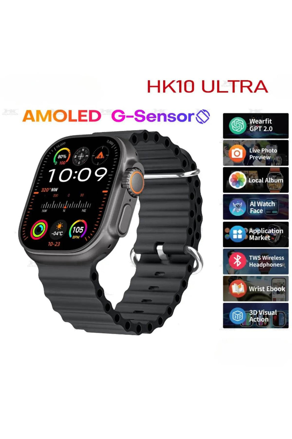 Hk10 ultra-a 49mm amoled ekran akıllı saat – çift kordon, üstün performans ve şık tasarım - A1NA - KolayMagza