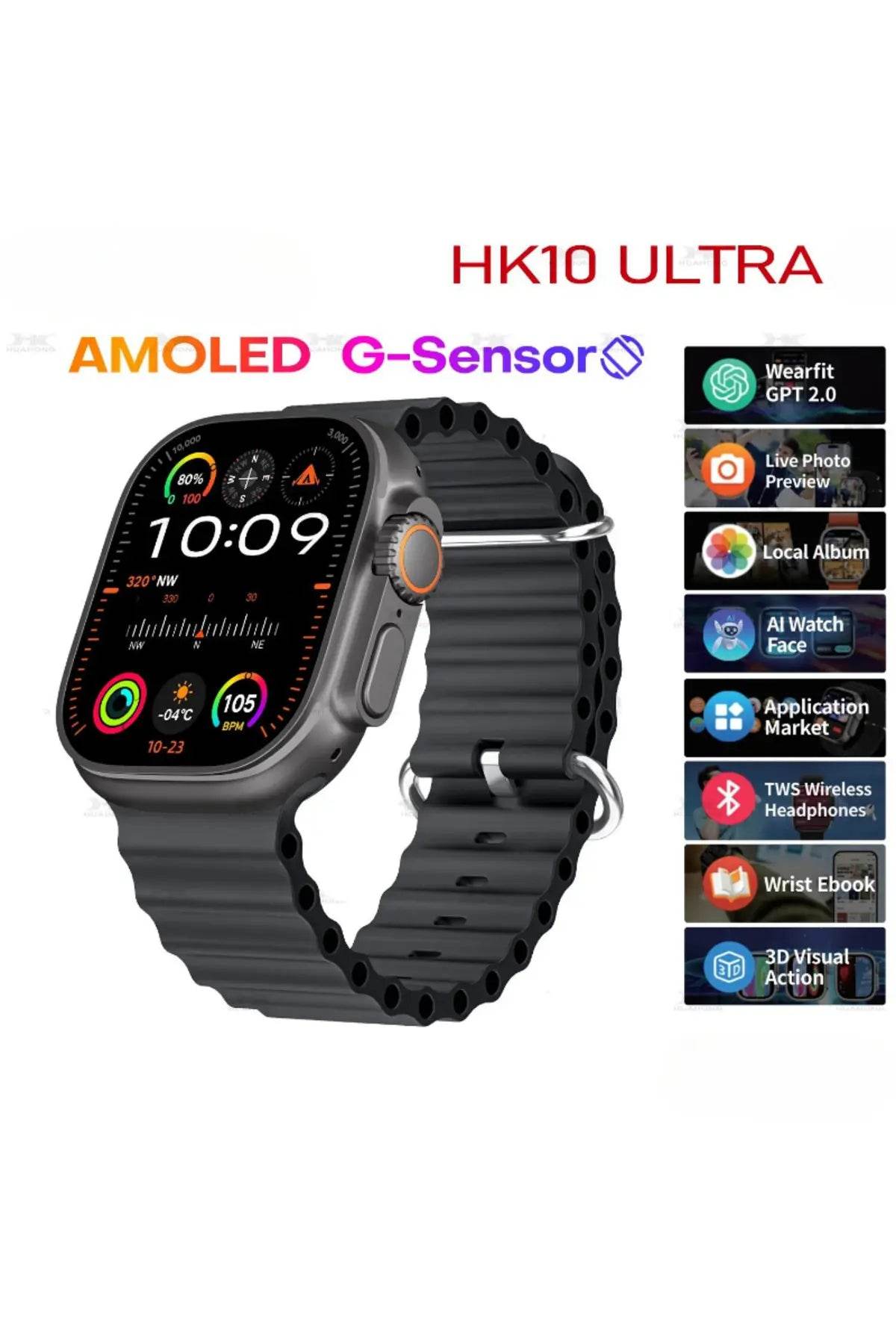 Hk10 ultra-a 49mm amoled ekran akıllı saat – çift kordon, üstün performans ve şık tasarım - A1NA - KolayMagza