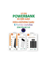 22500 mah çift usb ve 25w pd girişli turbo destekl led seviye ışıklı taşınabilir powerbank lp-504 - P1A - KolayMagza