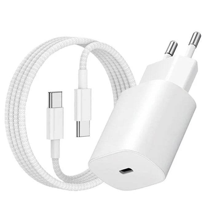 Logosuz 25w typec çıkışlı 15 pro max başlık ve typec to typec kablo yeni nesil şarj seti - S3M - KolayMagza