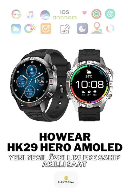 HK29 Hero Amoled Ekran Yuvarlak Akıllı Saat Navigasyon Bluetooth Çağrı Android Ios Uyumlu Saat - A3C