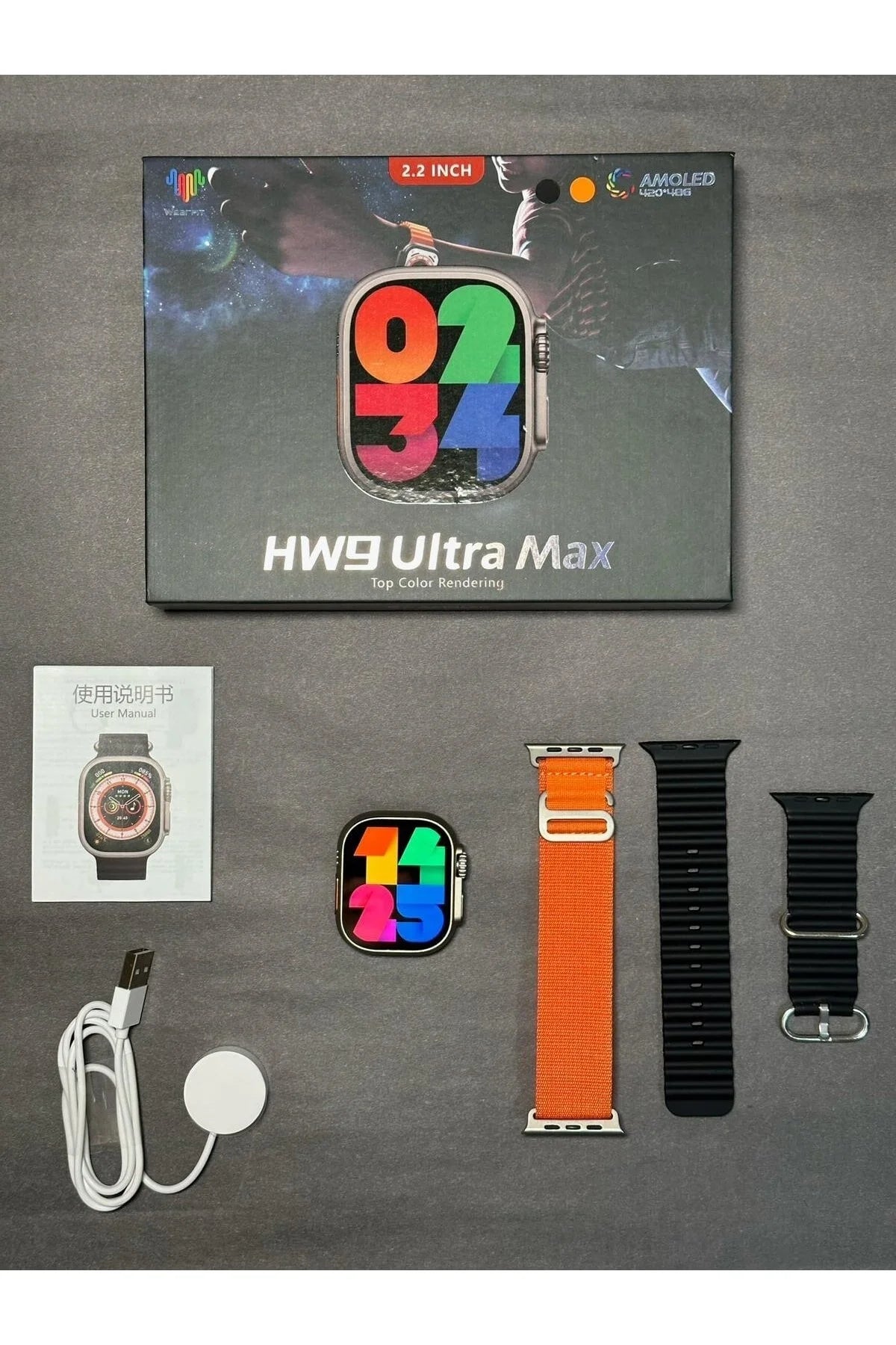 Hw9 ultra2 49mm amoled ekranlı 3 kordonlu ios android uyumlu akıllı saat - A2Z