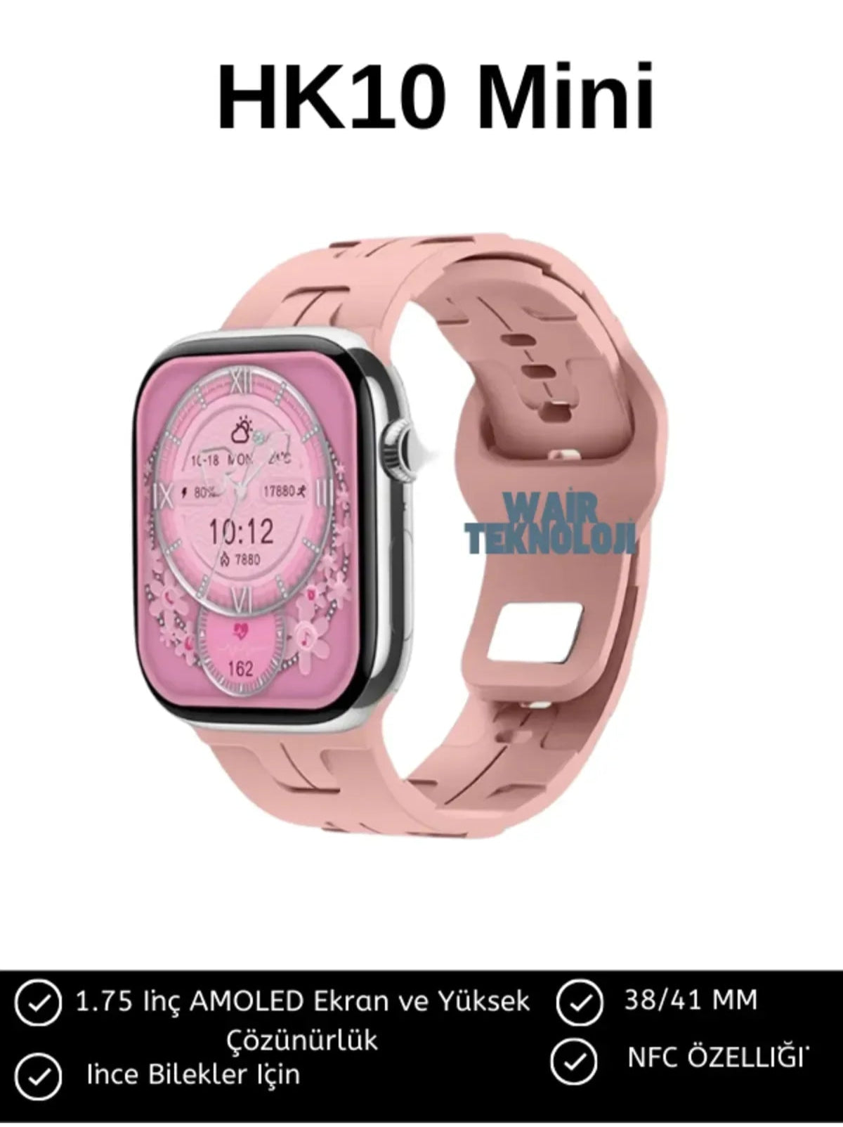 Hk10 mini yapay zeka destekli NFC 47mm 1,75inç bluetooth aramalı konuşmalı ios android uyumlu akıllı saat - A2S
