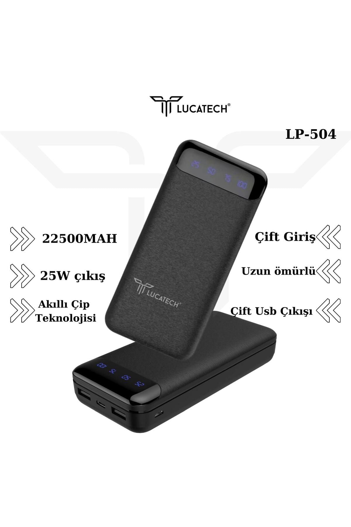 بنك طاقة محمول LP-504 بسعة 22500 مللي أمبير في الساعة ومدخل USB مزدوج ومدخل PD بقوة 25 وات مدعوم بضوء LED على مستوى منخفض