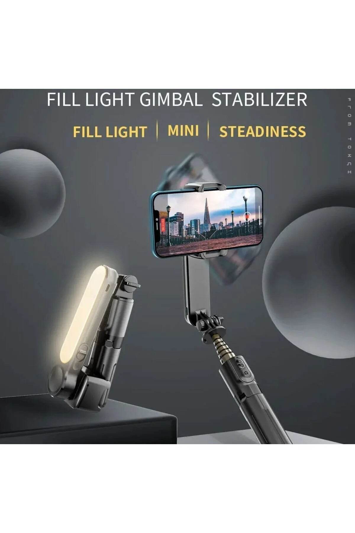 L09 mini gimbal tripod | ışıklı, sabitleyici, kumandalı, ayarlanabilir ayaklı, taşınabilir telefon tutucu - G4K - KolayMagza