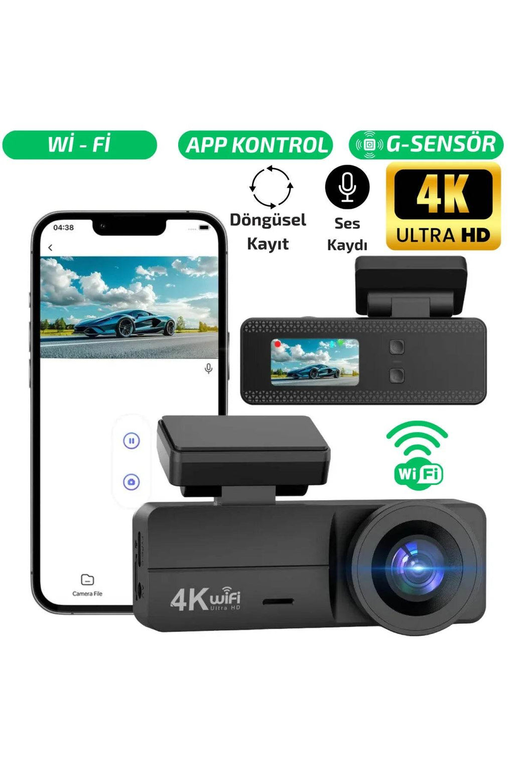 F8 4K Ultra Hd Ekranlı Ön Kamera Video Kaydedici Araç Kamerası Wi-Fi, IR Gece Görüşü, APP Kontrol DashCam - G6S - KolayMagza