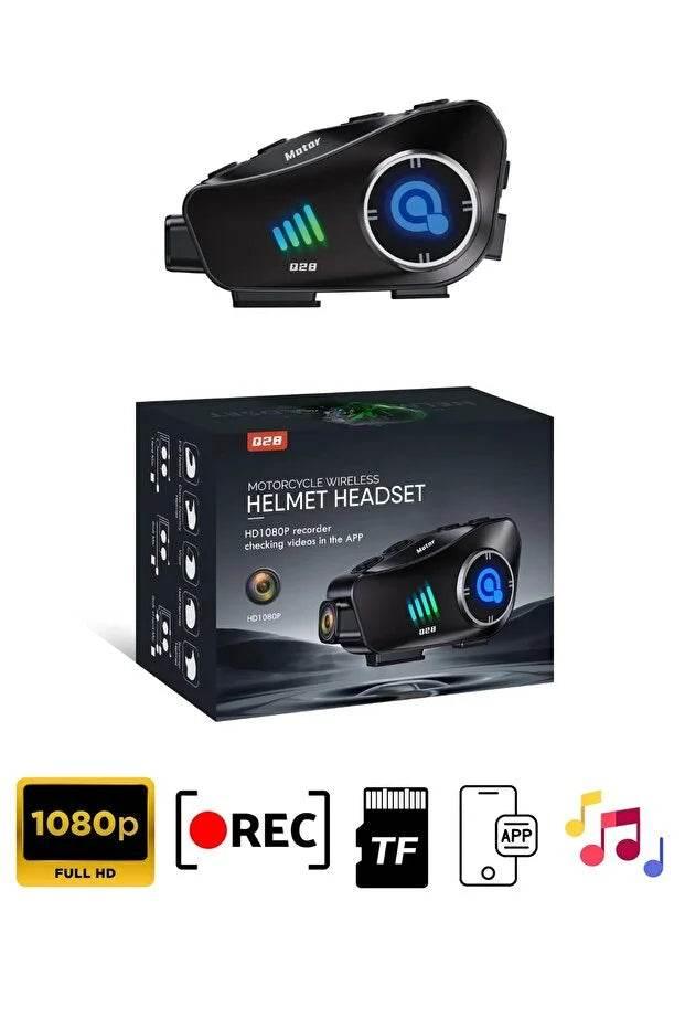 Q28 1080P kameralı Intercom +32GB SD Kartlı Bluetooth Motorsiklet Kask Kulaklığı İnterkom su geçirmez - G6O - KolayMagza KM Technology