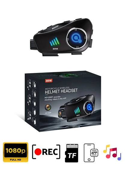 Q28 1080P kameralı Intercom +32GB SD Kartlı Bluetooth Motorsiklet Kask Kulaklığı İnterkom su geçirmez - G6O