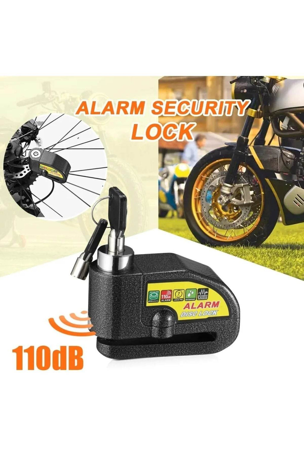 Alarm disc lock motosiklet teker kilidi suya dayanıklı alarmlı kolay kurulum tn-1404 - G5M - KolayMagza