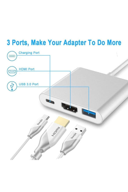 TYPE-C - HDMI Üçü Bir Arada 4K Adaptör Kablosu – Type-C'den HDMI ve USB'ye Dönüştürücü