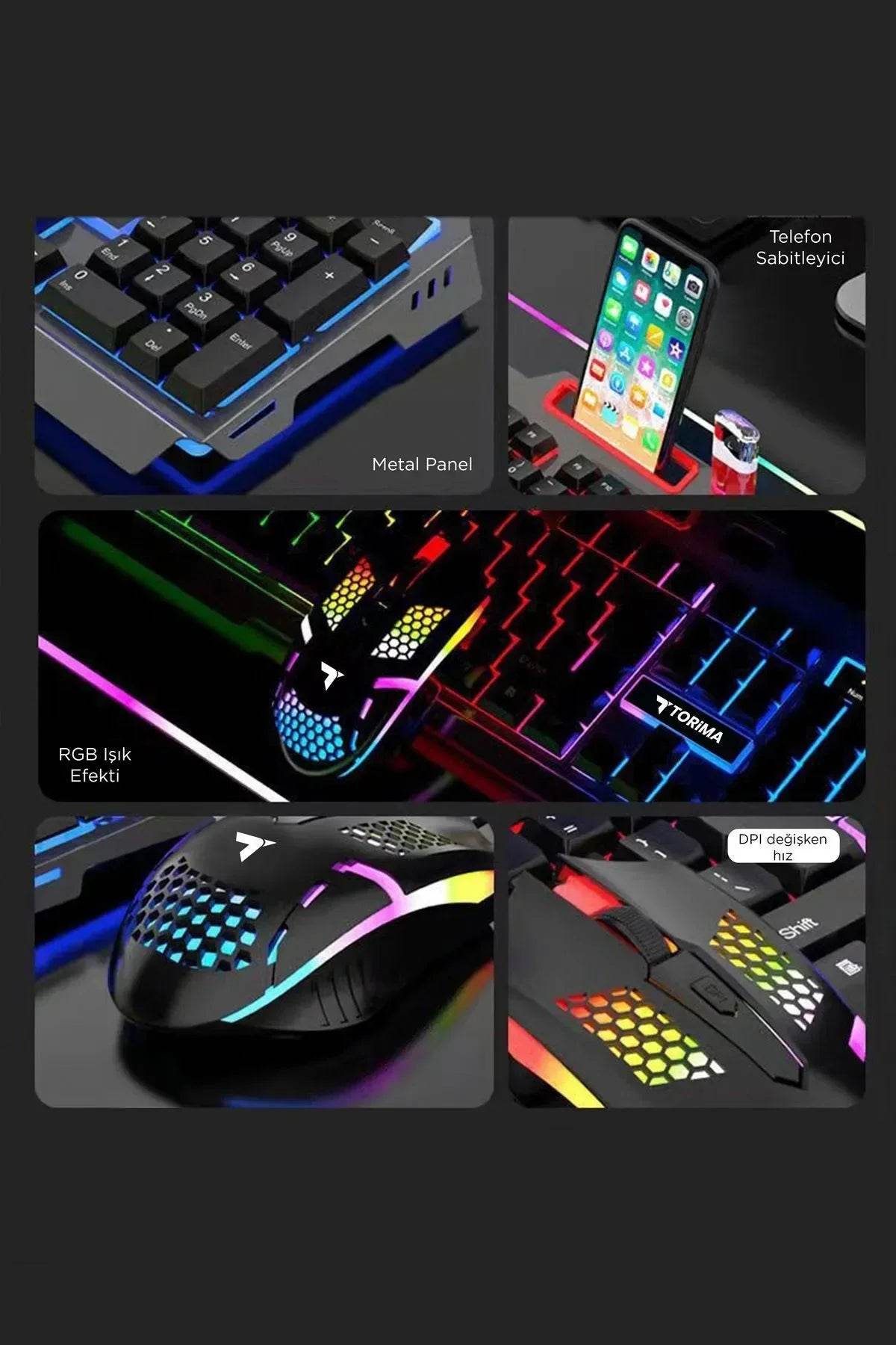 Rgb gaming mouse & keyboard set - renkli led ışıklı oyun seti tmk-06 - G4S - KolayMagza