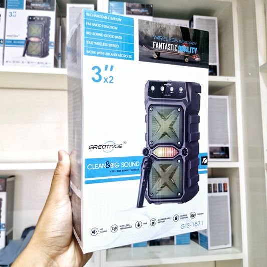 mikrofonlu çift hoparlörlü ışıklı fm radio usb sd kart bluetooth hoparlör gts-1571