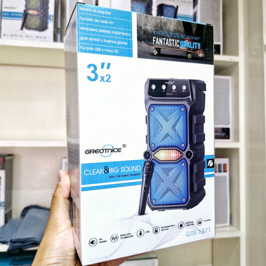 mikrofonlu çift hoparlörlü ışıklı fm radio usb sd kart bluetooth hoparlör gts-1571