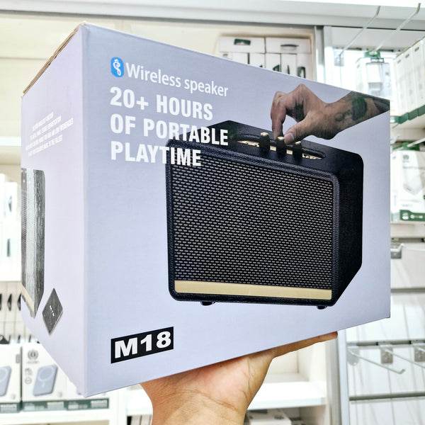 20 saat pil ömürlü deri tahta tasarımlı usb sd aux girişli bluetooth hoparlör m18 - H3B - KolayMagza