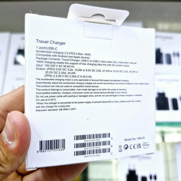 Logosuz 45w süper hızlı typec çıkışlı başlık adaptör ve typec to typec 1m kablo pd şarj set - S2P - KolayMagza