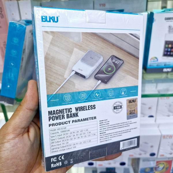 10,000 mah magnatik magsafe 15w kablosuz ve pd 22,50w+qc kendisinden kablolu hızlı şarj destekli powerbank mg-g168 - P1T - KolayMagza