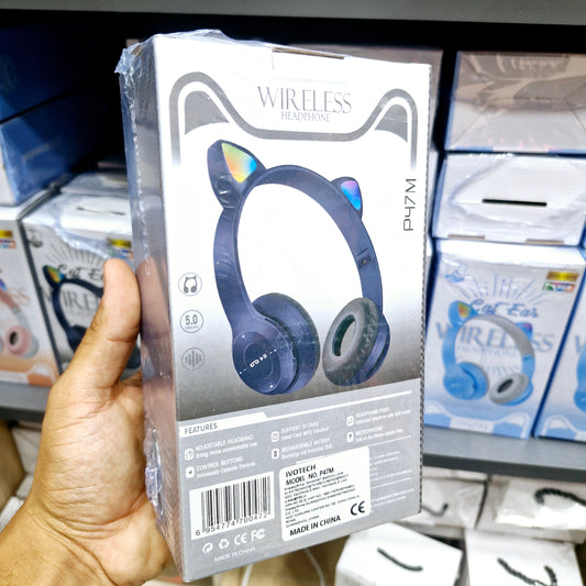 p47m kedili led ışıklı katlanabilir hafıza kartı destekli kafa üstü bluetooth kulaklık