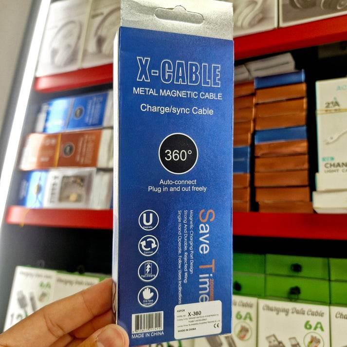 X-cable 3'ü 1 arada 2a mıknatıslı metal şarj kablosu | micro usb + type-c + lightning uçlu | 360° dönebilen manyetik kablo - S3J - KolayMagza KM Technology