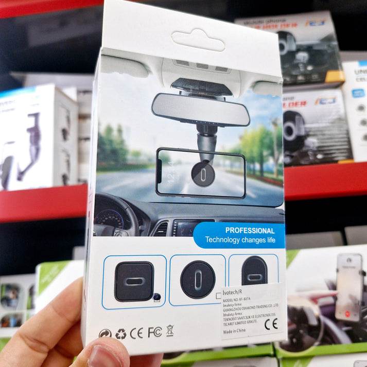 Rt-807 universal araç içi telefon tutucu | dikiz aynasına takılan, mıknatıslı, 360° ayarlanabilir klipsli sistem - R1Z - KolayMagza