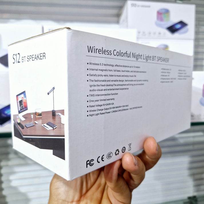 S12 bt speaker wirless kablosuz şarj özellikli 5w bluetooth hoparlör 15w kablosuz hızlı şarj ve rgb led gece ışıklı masa üstü bluetooth hoparlör | iphone & android uyumlu - H3C - KolayMagza