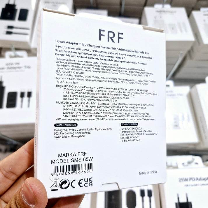 Logosuz 65w trio 3ü1 arada (typec 65w + typec 25w + usb 15w) çıkışlı adaptör ve typec to typec kablo hızlı şarj seti - S1Z - KolayMagza