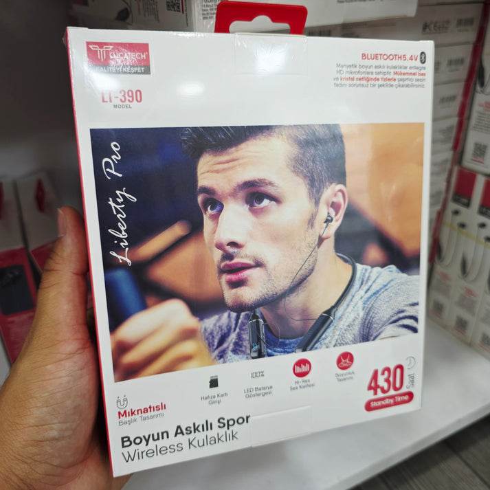 430 saat boyun asmalı spor, sd hafıza girişli led göstergeli mıgnatıslı kulak içi lastikli 5.4v bluetooth kulaklık lt-400 - B2Z - KolayMagza