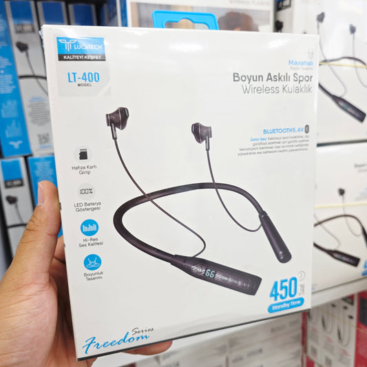 450 saat boyun asmalı spor, sd hafıza girişli led göstergeli mıgnatıslı kulak içi 5.4v bluetooth kulaklık lt-390 - B3A