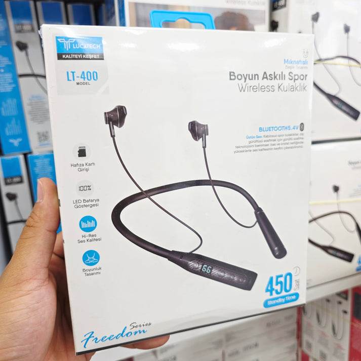 450 saat boyun asmalı spor, sd hafıza girişli led göstergeli mıgnatıslı kulak içi 5.4v bluetooth kulaklık lt-390 - B3A - KolayMagza