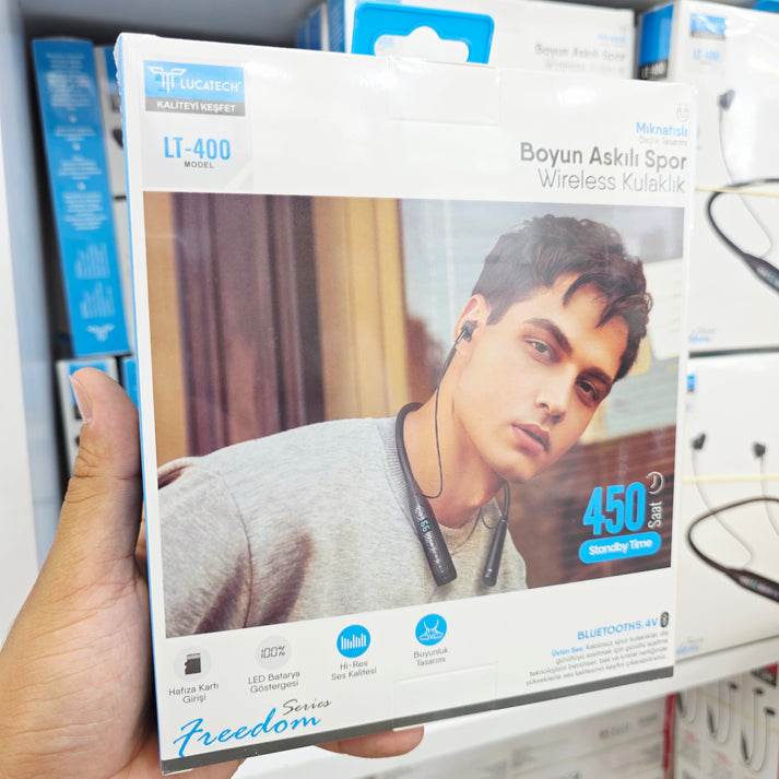 450 saat boyun asmalı spor, sd hafıza girişli led göstergeli mıgnatıslı kulak içi 5.4v bluetooth kulaklık lt-390 - B3A - KolayMagza