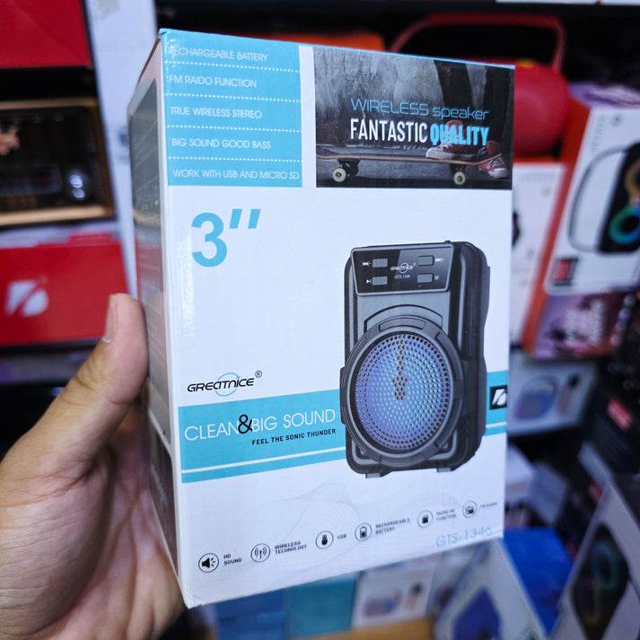 Fm-Sd Kart Usb Girişli Işıklı Ses Bombası Bluetooth Hoparlör Gts-1346 - H3D - KolayMagza