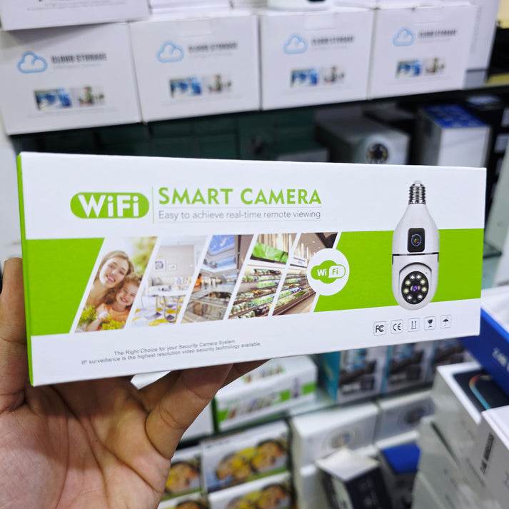 Wifi panorama Çift camera mikrofonlu 360 derece döner led ışıklı gece görüşlü full hd ampul kamera - G5J - KolayMagza