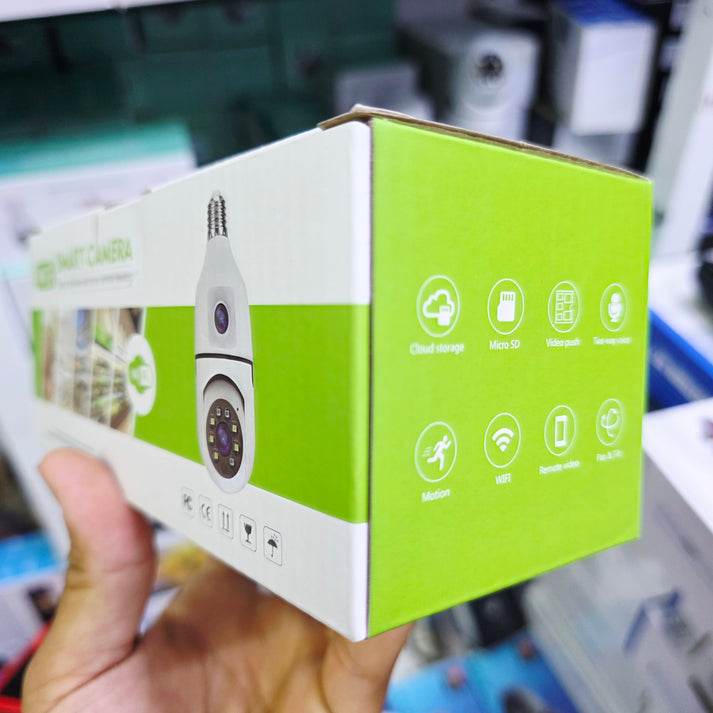 Wifi panorama Çift camera mikrofonlu 360 derece döner led ışıklı gece görüşlü full hd ampul kamera - G5J - KolayMagza