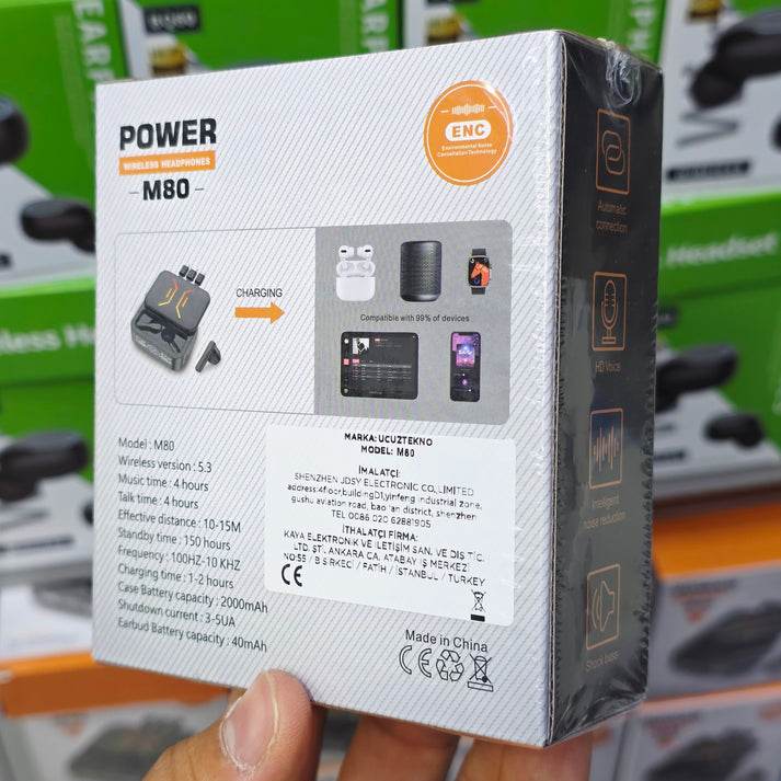 M88 Şarj Göstergeli 2000 mah kendisinden kablolu Powerbank Özellikli Bluetooth Kablosuz Kulakiçi Kulaklık - B3E - KolayMagza