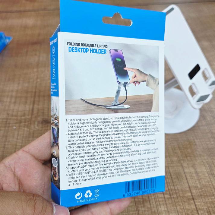 Metal tabanlı 360 derece döner ayarlanabilir katlanabilir masa üstü telefon tablet tutucu - N1U - KolayMagza