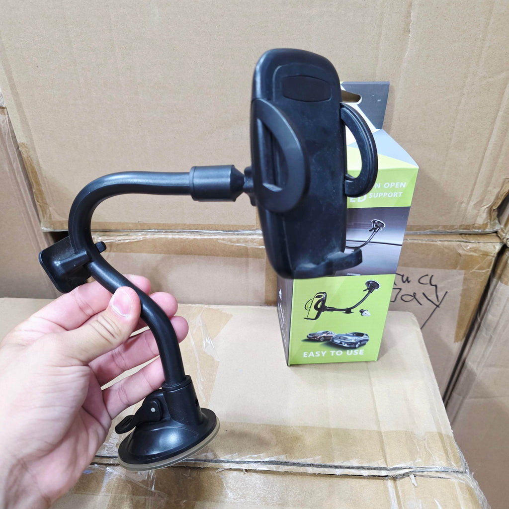 Dirsek destekli uzun yaylı kollu vantuzlu torpido ve cama takılabilir vakumlu 360 derece ayarlanabilir araç içi telefon tutucu - R2M - KolayMagza