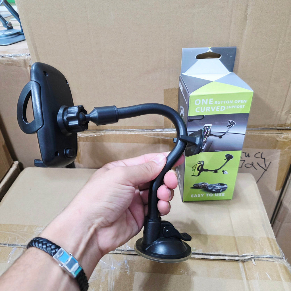 Dirsek destekli uzun yaylı kollu vantuzlu torpido ve cama takılabilir vakumlu 360 derece ayarlanabilir araç içi telefon tutucu - R2M - KolayMagza