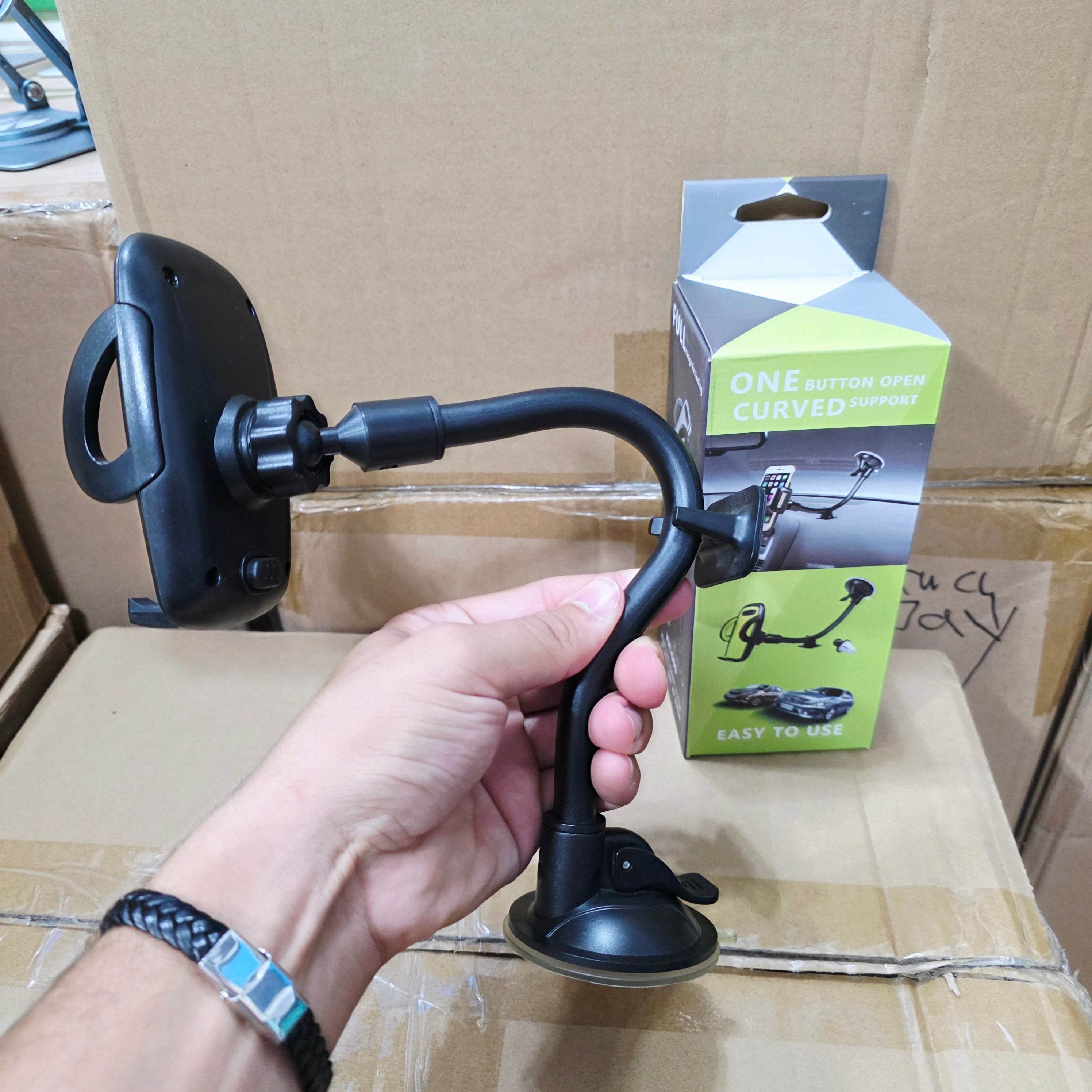 Dirsek destekli uzun yaylı kollu vantuzlu torpido ve cama takılabilir vakumlu 360 derece ayarlanabilir araç içi telefon tutucu - R2M - KolayMagza