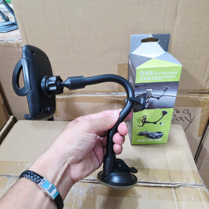 Elbow-supported, long spring-armed, suction cup, 360-degree adjustable vacuum in-car phone holder that can be attached to the dashboard and window - R2M