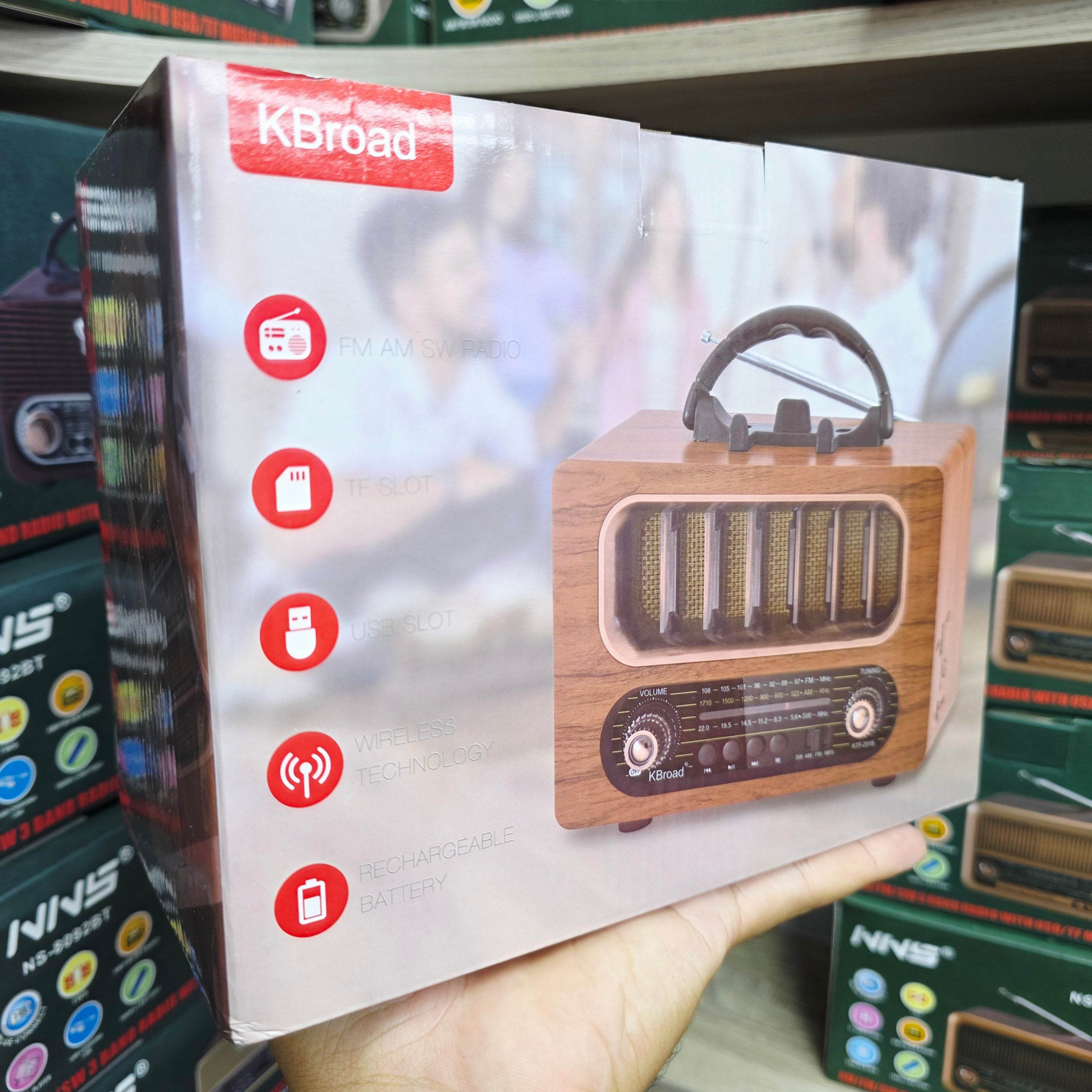 Kbroad full band radyo ahşap tasarım fm/am/sw/usb/tf destekli şarj edilebilir bluetooth hoparlör - H3M - KolayMagza