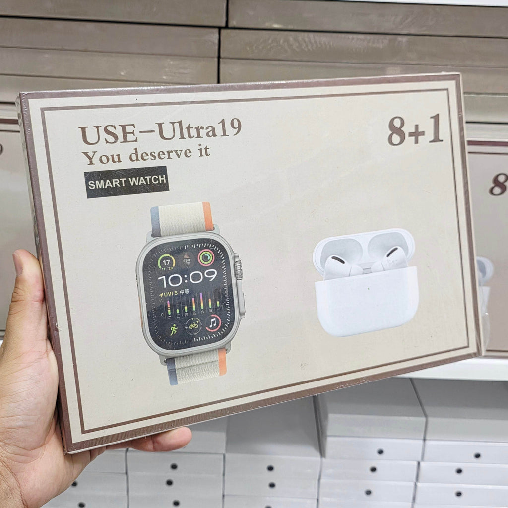 Use ultra19, 8 kordonlu ve airpods pro bluetooth kulaklıklı akıllım saat kombo - A3H - KolayMagza