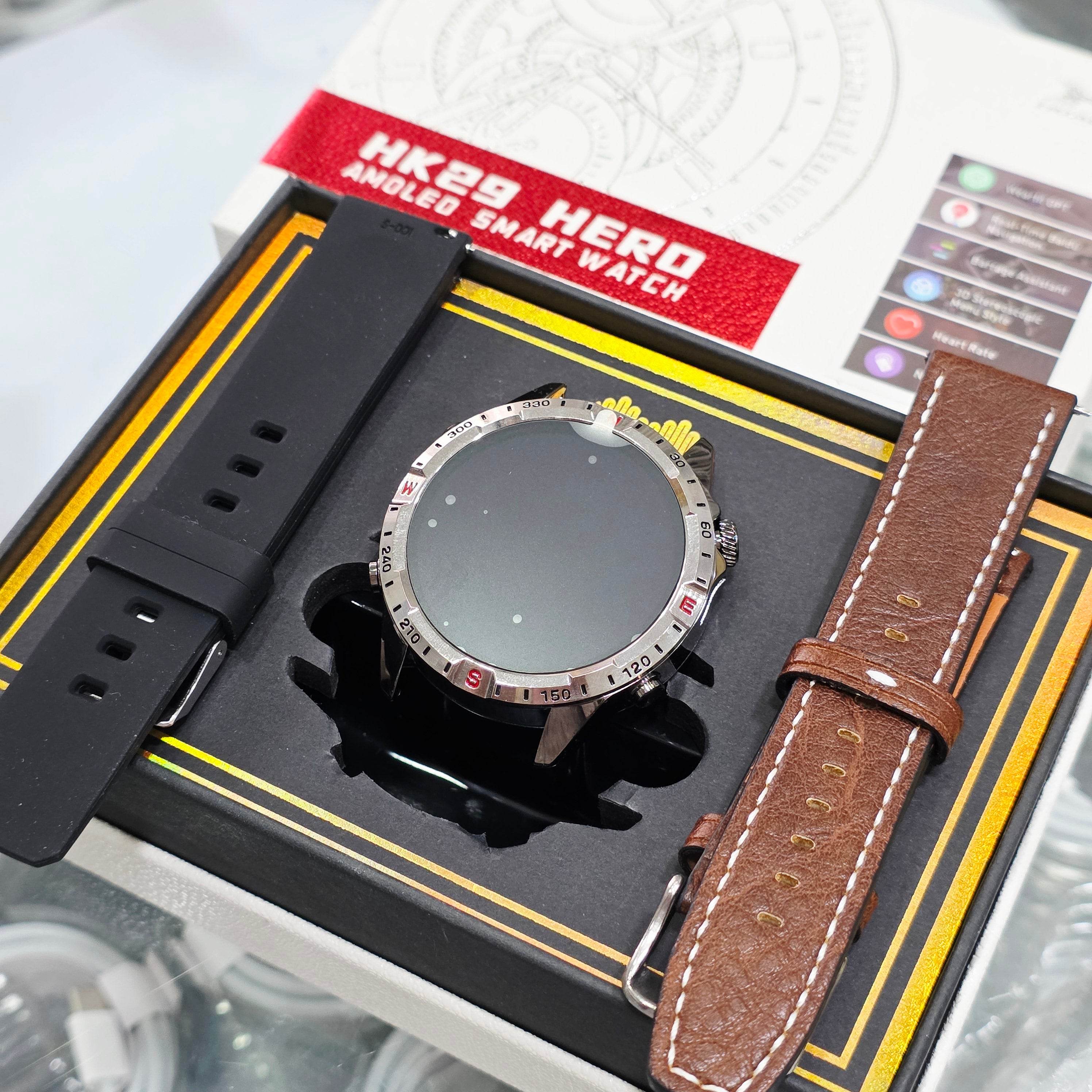 HK29 Hero Amoled Ekran Yuvarlak Akıllı Saat Navigasyon Bluetooth Çağrı Android Ios Uyumlu Saat - A3C - KolayMagza