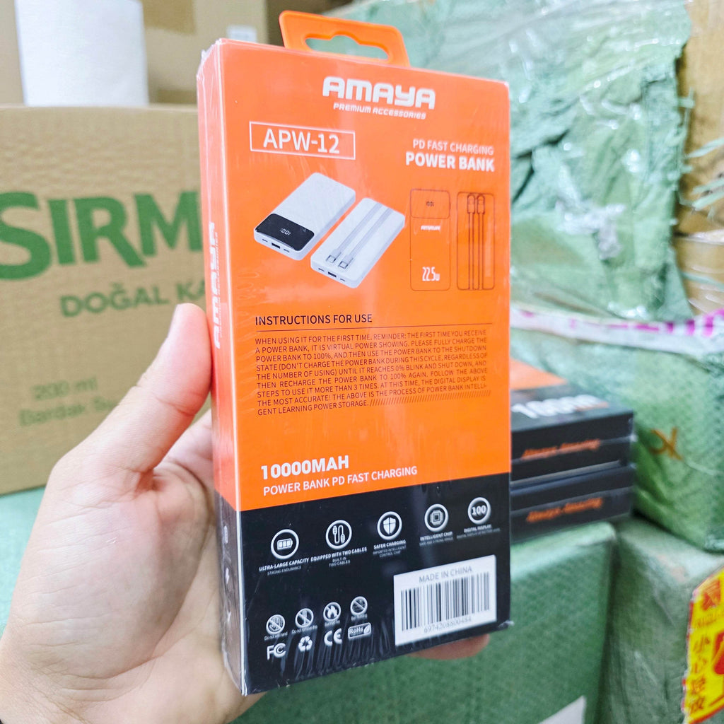 22,5W 10000 mah hızlı pd şarj destekli göztergeli kendisinden typeC lightning kablolu typeC ve usb çıkışlı powerbank apw12 - P2A - KolayMagza
