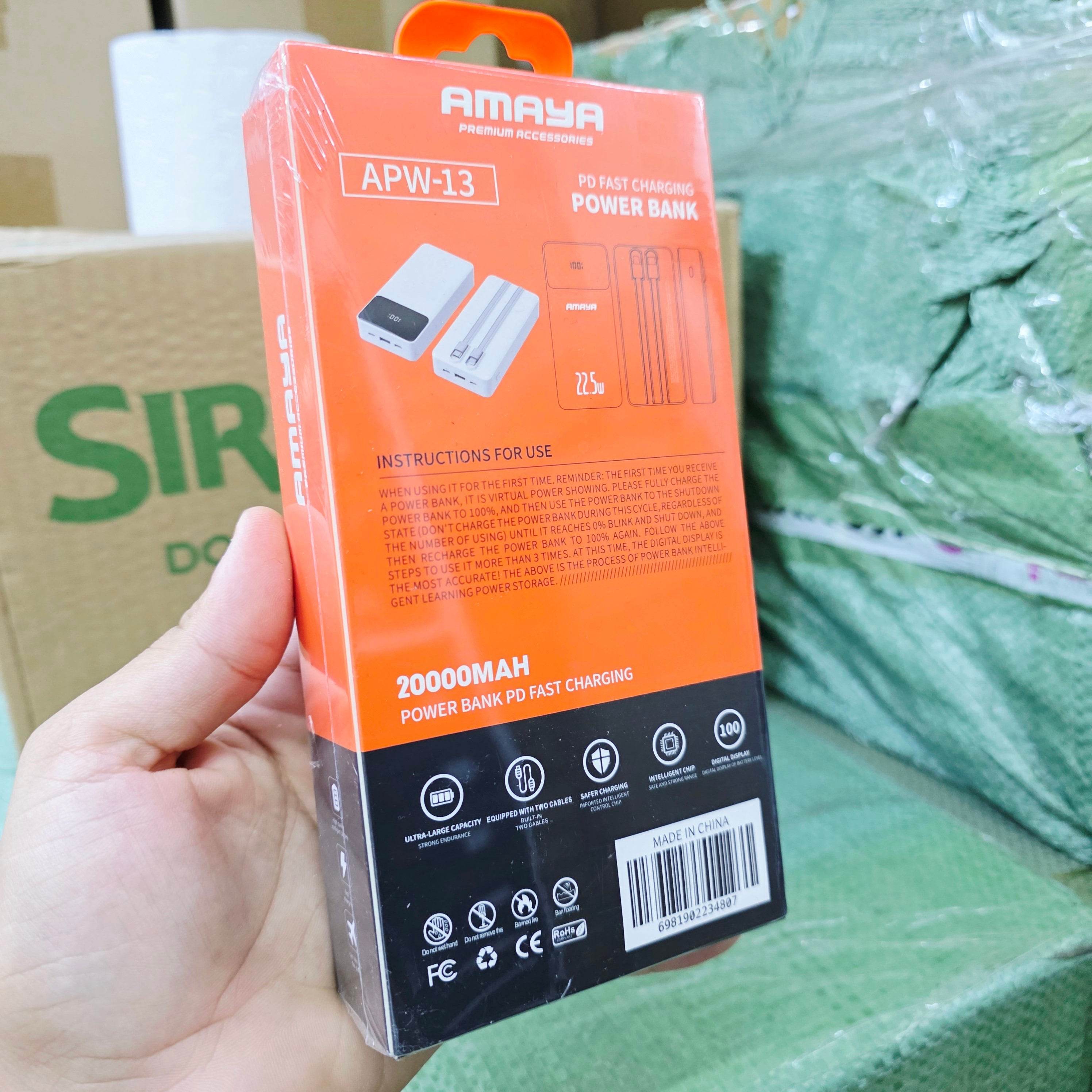 22,5W 20000 mah hızlı şarj destekli göstergeli kendisinden typeC lightning kablolu typeC ve usb çıkışlı powerbank apw13 - P2D - KolayMagza