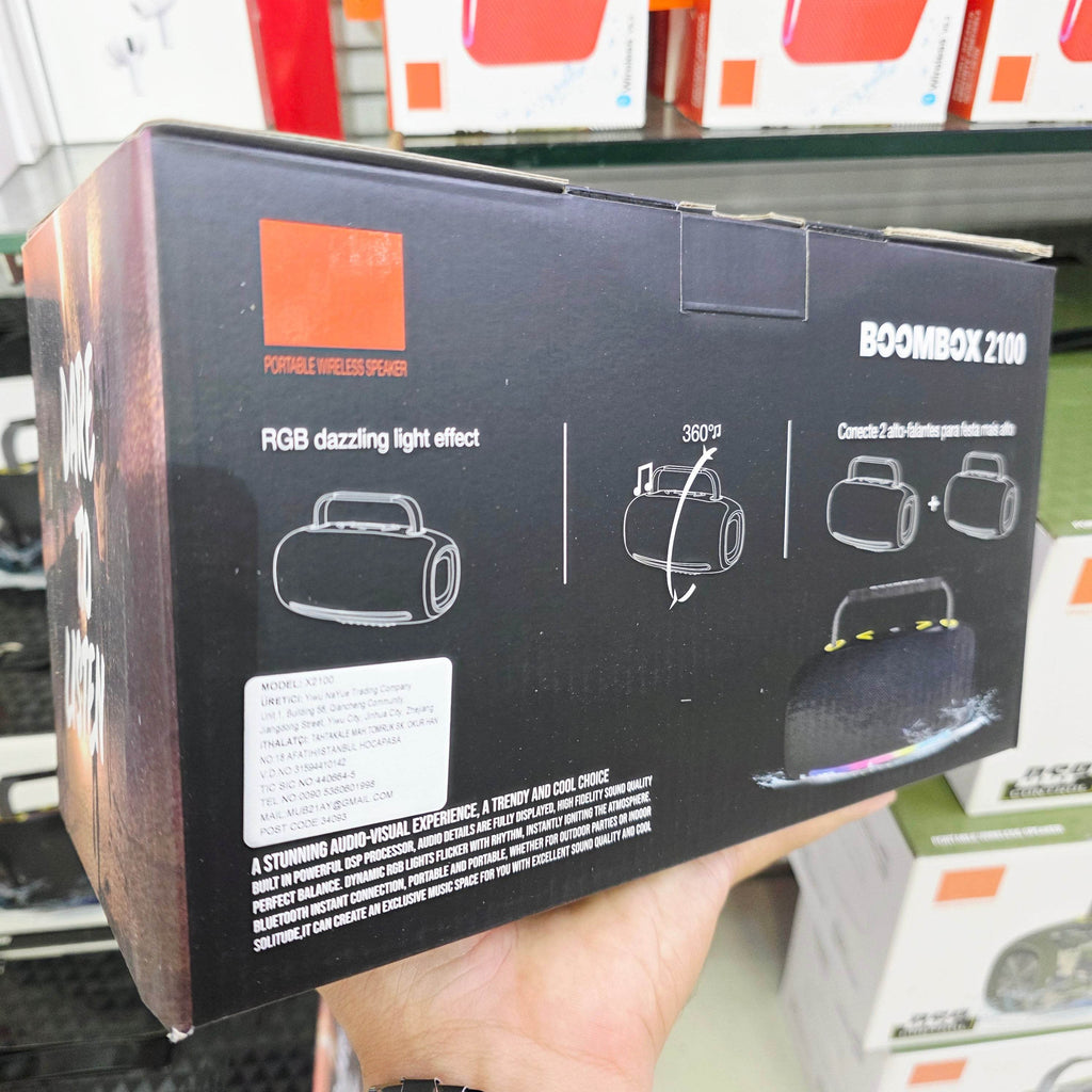 Boombox 2100 rgb ışıklı 360 derece steario ses güçlü çift bass, suya dayanıklı taşınabilir bluetooth hoparlör - H3W - KolayMagza