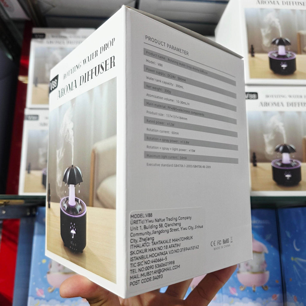 V88 3'ü 1 arada Yağmur Damlası Nemlendirici ve Esansiyel Yağ Difüzörü, Serin Sis, 360 Derece Şelale, Fısıltılı Yağmur Sesi ve 7 Ruh Hali Işığı, Şemsiye Tasarımlı Hava Nemlendirici, Ev, Yatak Odası, Oturma Odası - H3Y - KolayMagza