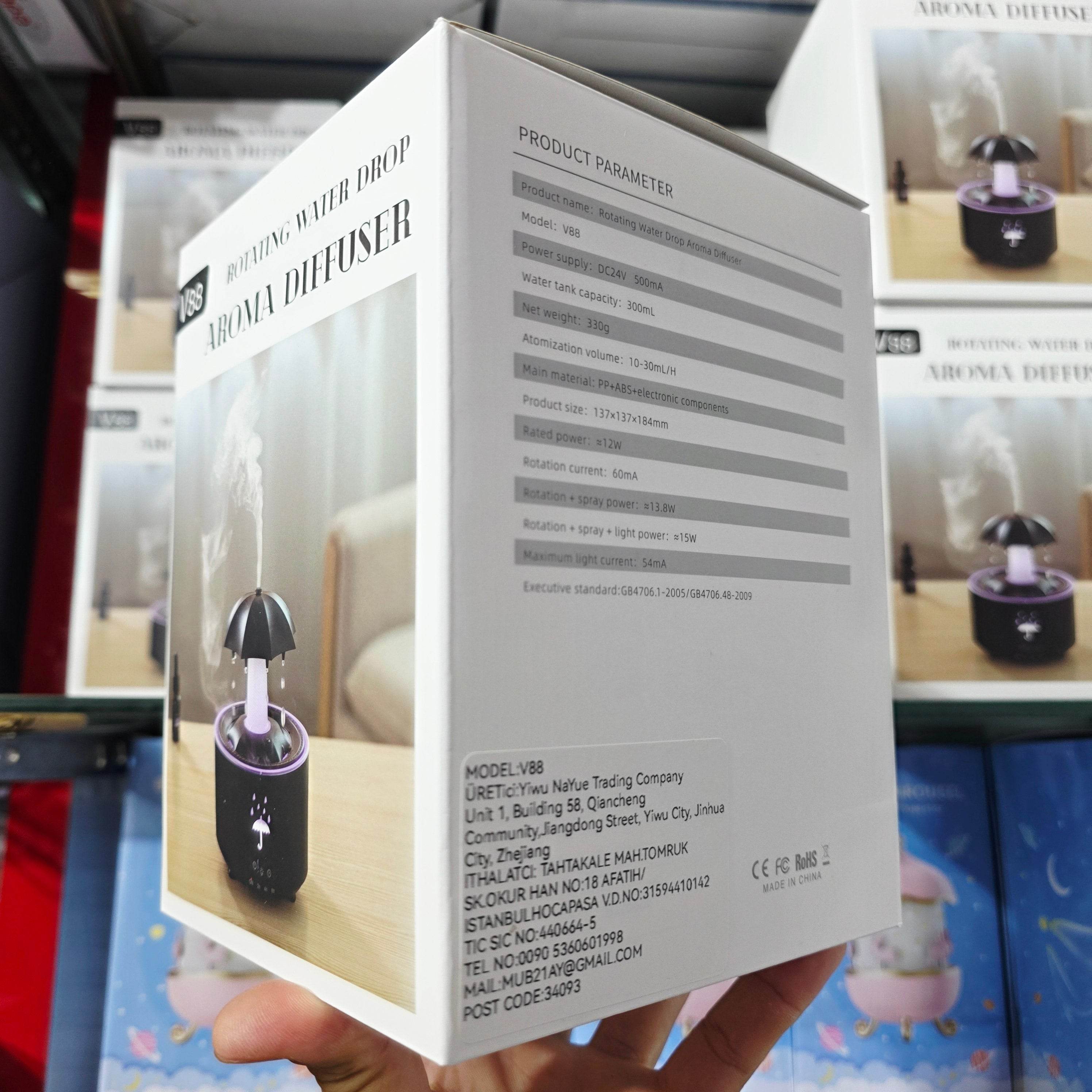 V88 3'ü 1 arada Yağmur Damlası Nemlendirici ve Esansiyel Yağ Difüzörü, Serin Sis, 360 Derece Şelale, Fısıltılı Yağmur Sesi ve 7 Ruh Hali Işığı, Şemsiye Tasarımlı Hava Nemlendirici, Ev, Yatak Odası, Oturma Odası - H3Y - KolayMagza