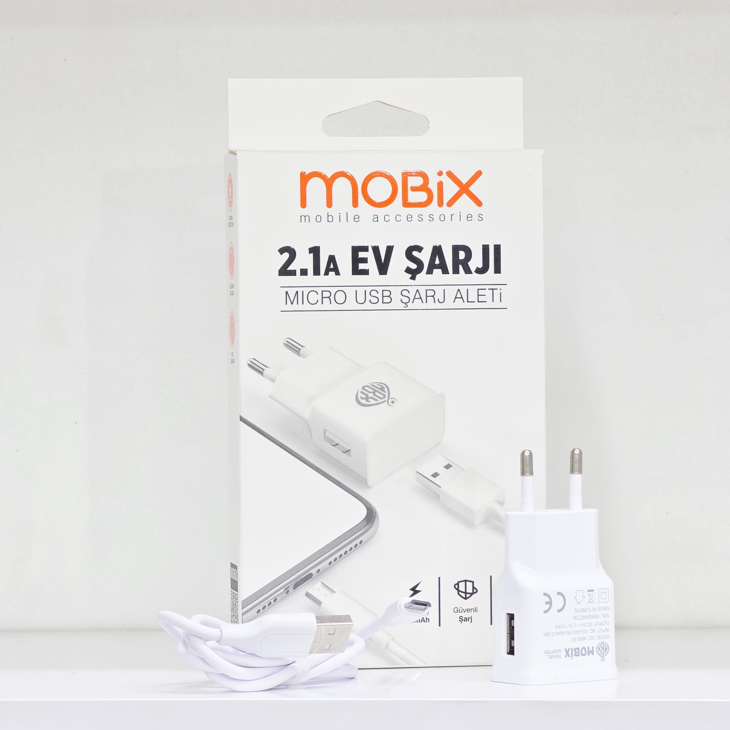 2.1A Usb çıkışlı ve 1 metre kablo şarj seti