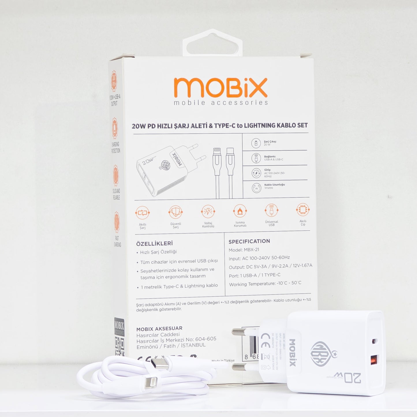 20W Usb ve TypeC çift çıkışlı şarj başlık ve 1m kablo seti